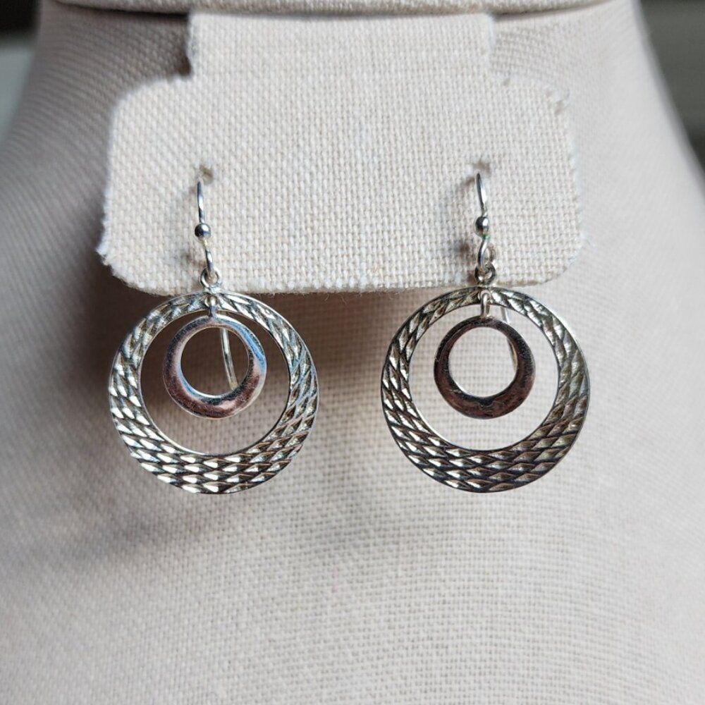 Women's 925 Sterling Silver Circular Earrings - 1 3/8" Drop